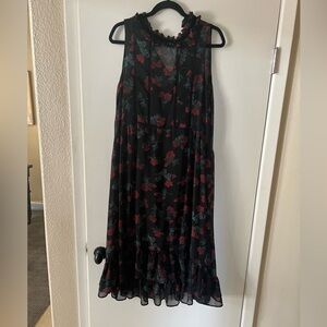 Zara high low black dress with flower print. Sz L. Only worn a couple of times.